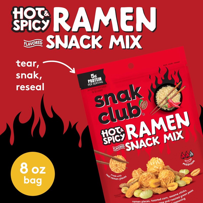 Snak Club Hot & Spicy Ramen Flavored Snack Mix, Crunchy Ramen Pieces, Toasted... gallery