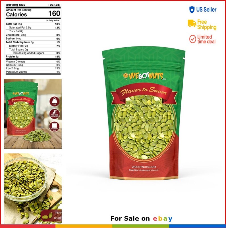 Raw Pumpkin Seeds 5 Lbs Pepitas No Shell Natural Snack for Baking Salad Topping
