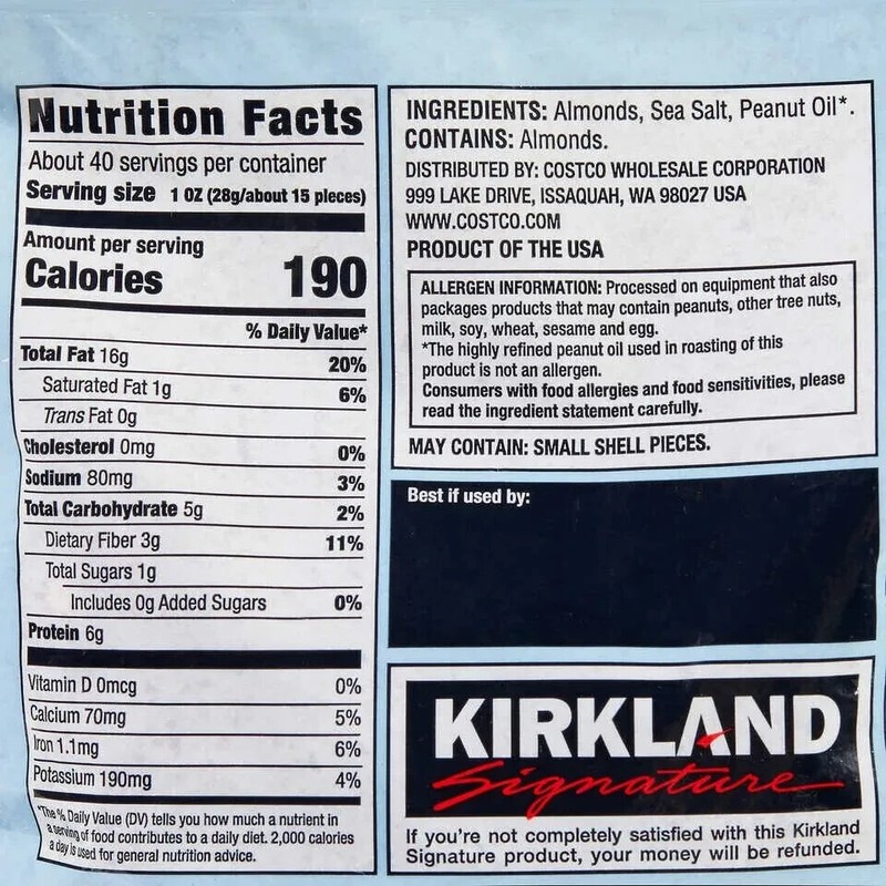 Kirkland Signature Roasted Almonds With Sea Salt 2.5 Lbs gallery