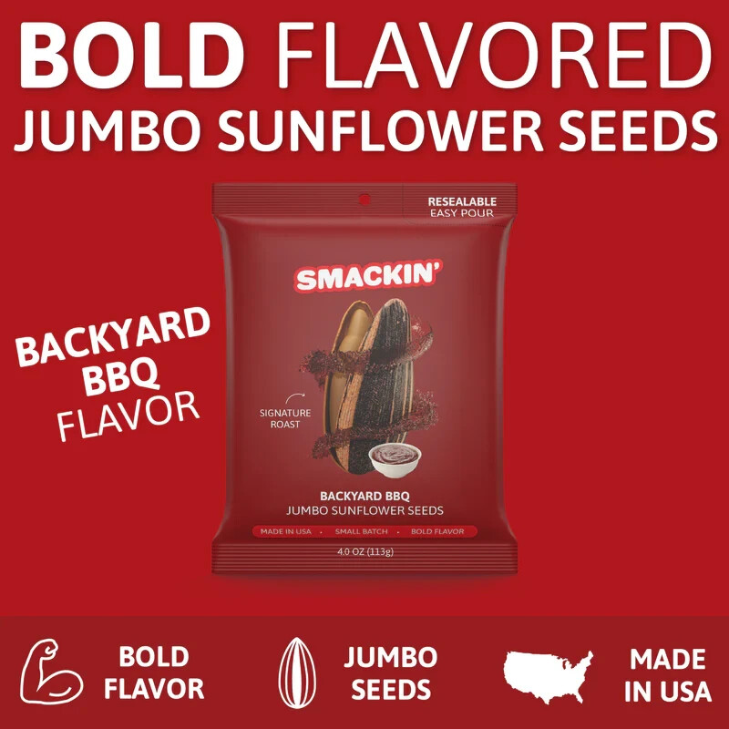 12x Bags Smackin' Backyard BBQ Flavor Jumbo Sunflower Seeds | 4oz | Small Batch gallery