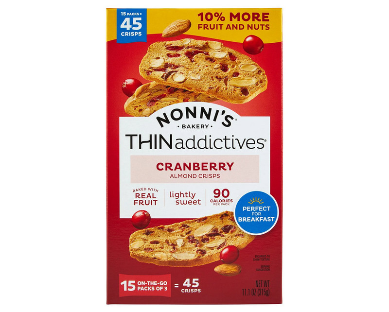 Nonni's Thinaddictives Cranberry Almond Crisps 15 Pack – Light & Crunchy