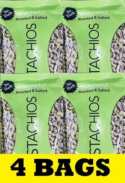 4x Wonderful Pistachios No Shell Roasted Salted Plant Protein Resealable 4 BAGS