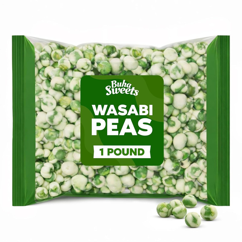 Wasabi Peas 1 Pound Bulk - Crunchy Roasted Green Peas with Bold Wasabi Flavor, S