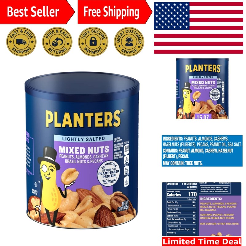 Resealable 15 Oz Canister of Lightly Salted Mixed Nuts – Perfect for Adventurers