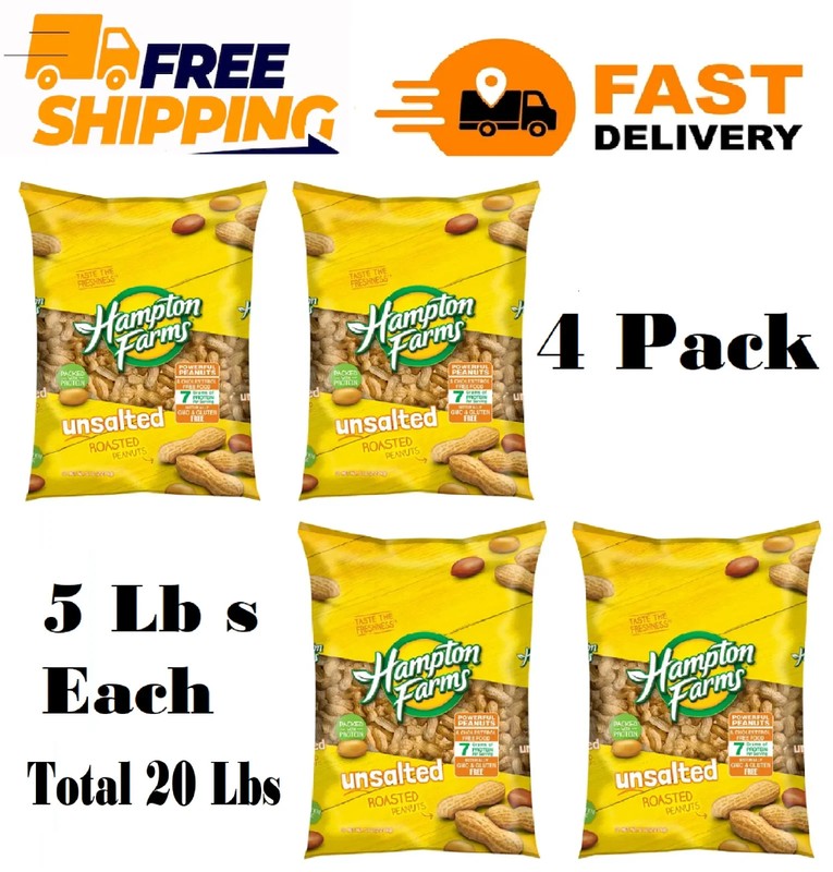 4 PACK Hampton Farms Unsalted In-Shell Peanuts 20 lbs. TOTAL – FREE SHIPPING