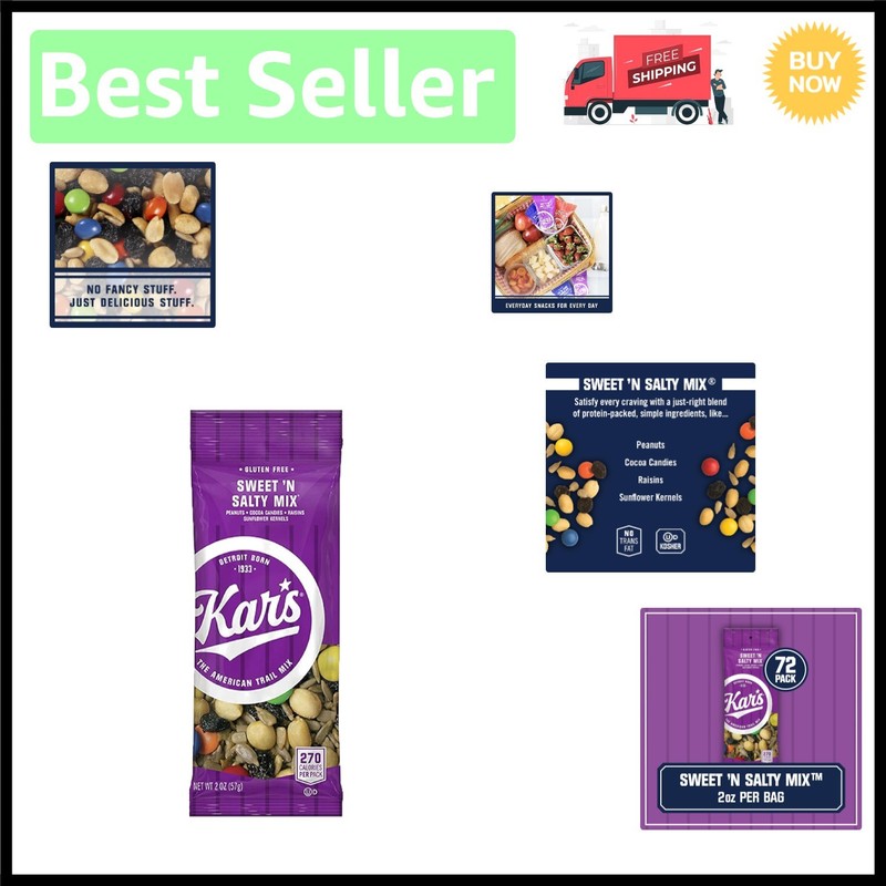 Bulk Kar’s Nuts Sweet ‘N Salty Trail Mix – 2 oz Individual Snack Packs, 72 Count