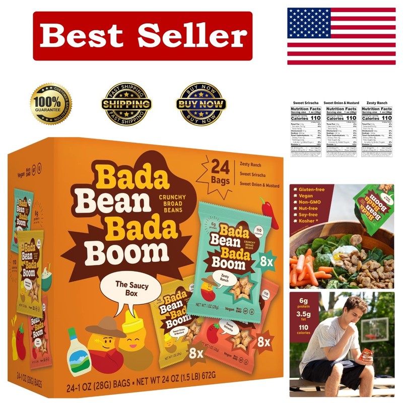 Healthy Plant-Based Protein Snacks: Bada Bean Bada Boom, 24oz, 110 Calories Each