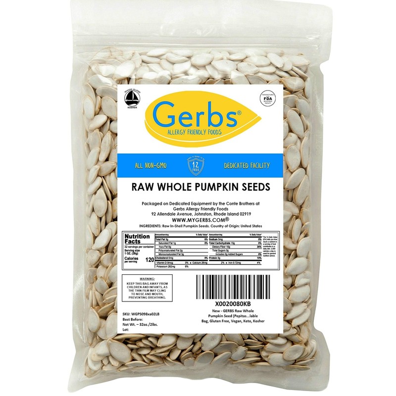 Gerbs Raw Whole Pumpkin Seeds 2 lbs. | InShell, 10.5 mm Size, Resealable Bag ... gallery