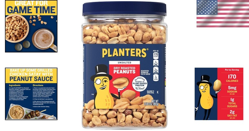 35 oz Resealable Canister of Unsalted Dry Roasted Peanuts - Healthy Snack gallery