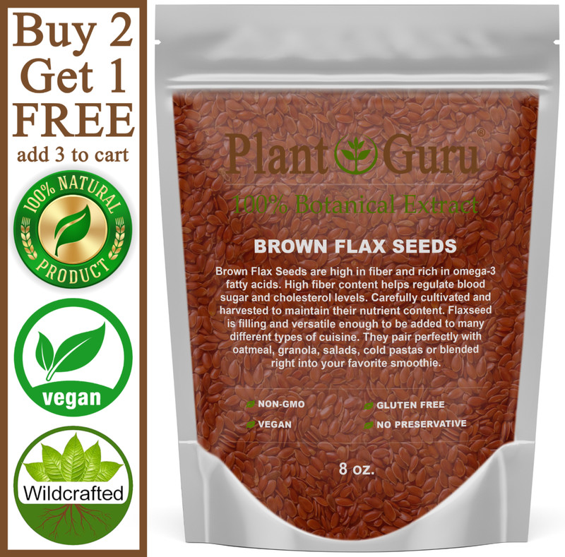 Brown Flax Seeds Whole 8 oz. Omega-3 NON GMO 100% Pure Linseed Flaxseed Bulk