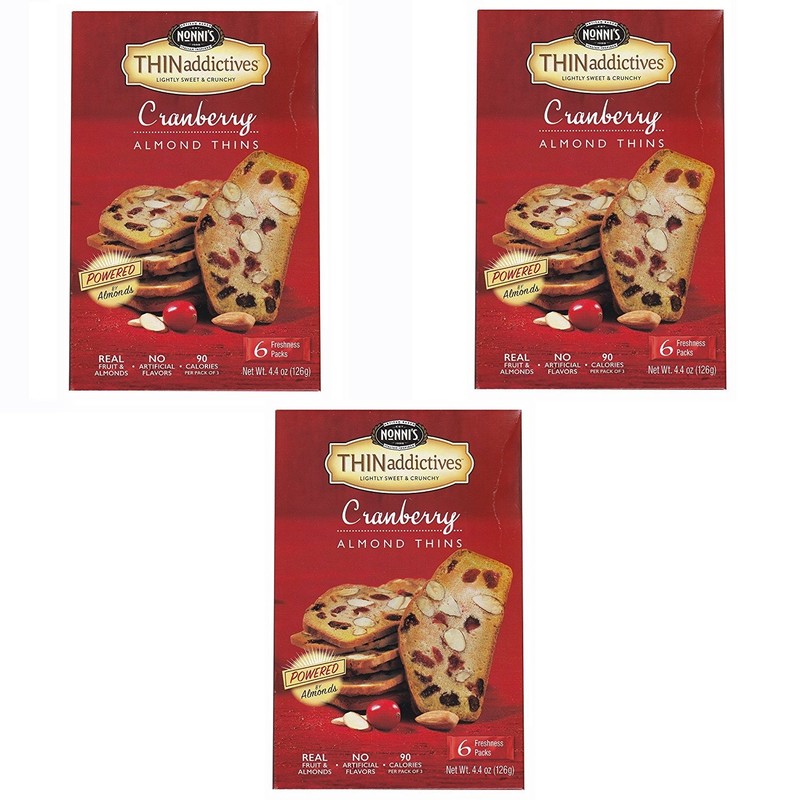 Nonni's Thin Addictives Cranberry Almond Thins, 4.4 3-Pack (13.2 Ounces), red