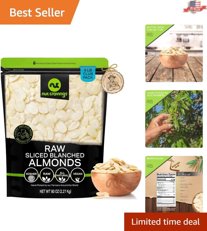 All-Natural Blanched Sliced Almonds - Fresh 5 LB Pack for Nutritious Snacking