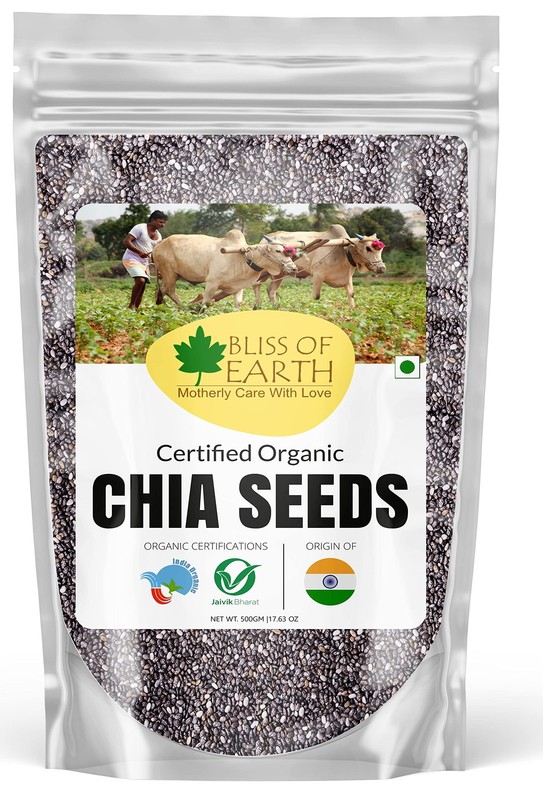 Bliss of Earth Organic Chia Seeds 500g Superfood Raw Omega 3 Fiber Weight