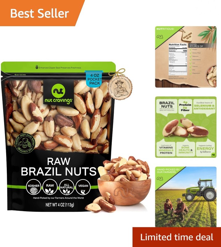 Raw Brazil Nuts, Unsalted, No Shell, Whole, 4oz – 0.25 LB Bulk Nuts Packed Fr…