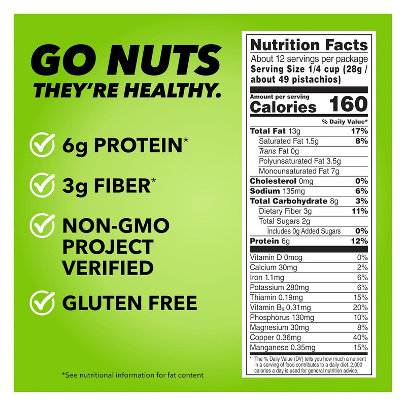 No Shells, Roasted & Salted Nuts, 12 Ounce Resealable Bag, Protein Snacks, Glute gallery
