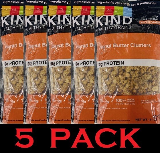 5x KIND HEALTHY GRAINS Healthy Snack PEANUT BUTTER CLUSTERS 11 oz Bag – 5 PACK