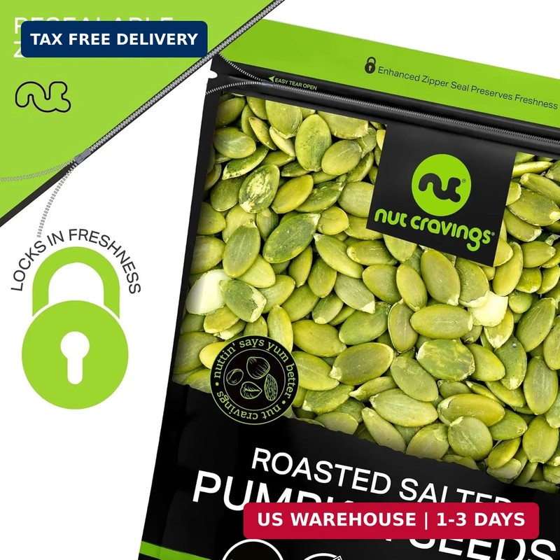 NUT CRAVINGS - Roasted & Salted Pumpkin Seeds, Pepitas, No Shell (16oz - 1 LB) P gallery