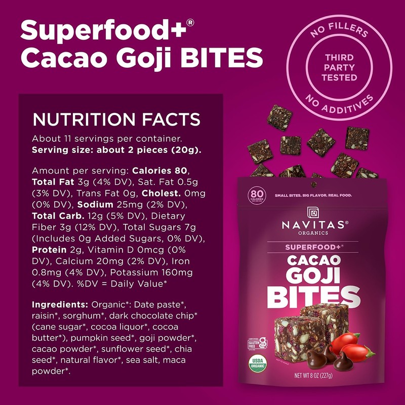 Cacao Goji Superfood BITES – Power Snacks – All Natural Plant Based – Clean gallery