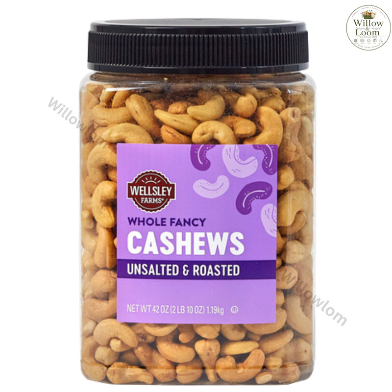Wellsley Farms Whole Fancy Cashews Unsalted Roasted 42 oz 2.6 lb Jar Dec-08-2026