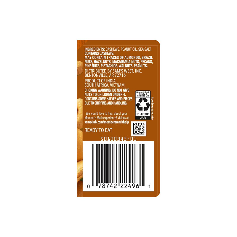 Member's Mark Lightly Salted Whole Cashews 33 oz Bulk Nut Snack. gallery