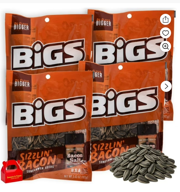 BIGS Sizzlin’ Bacon Sunflower Seeds, 4-Pack (3.63 oz. Each),