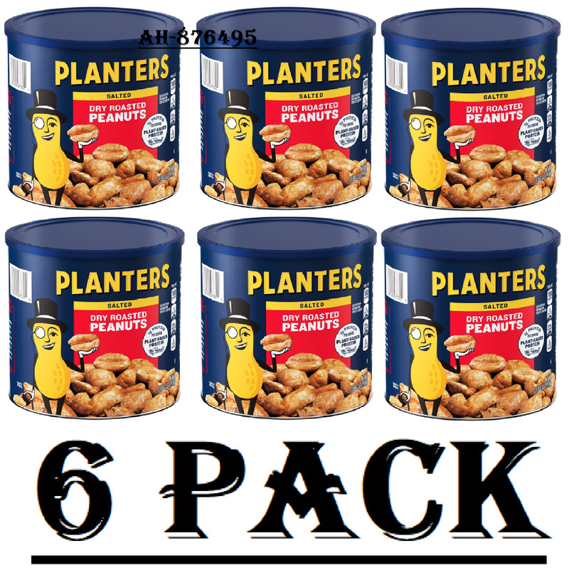 6 pack Planters Salted Dry Roasted Peanuts Canister, 52 oz. FREE shipping