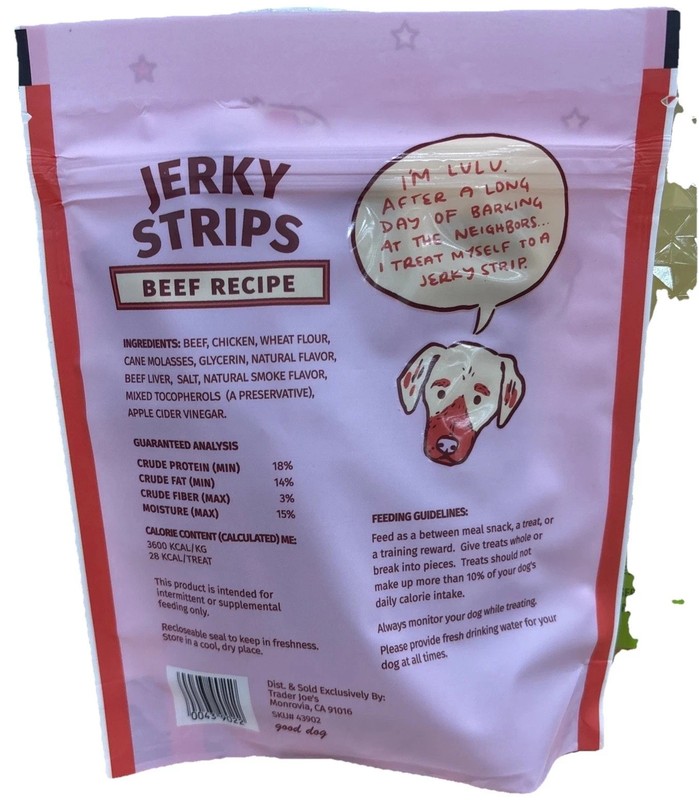 2X Pack Trader Joe's Beef Recipe Jerky Strips Dog Treats 6 oz. each bag gallery