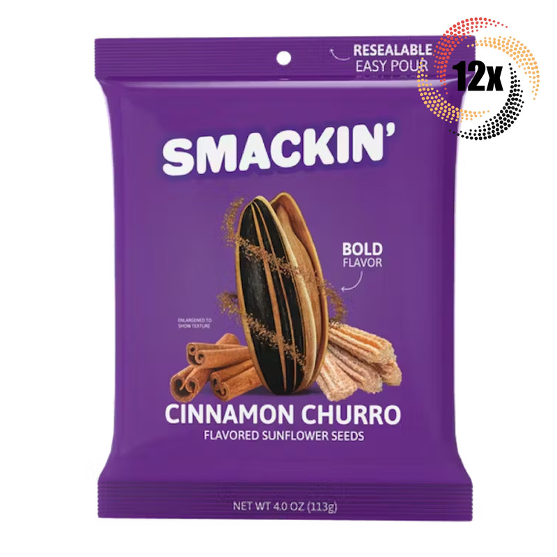 12x Bags Smackin’ Cinnamon Churro Jumbo Sunflower Seeds | 4oz | Small Batch