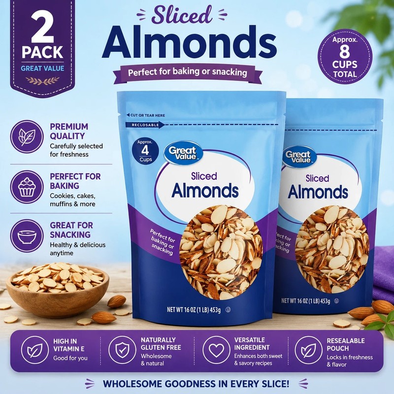 Great Value Sliced Almonds, 16 oz Pack of 2