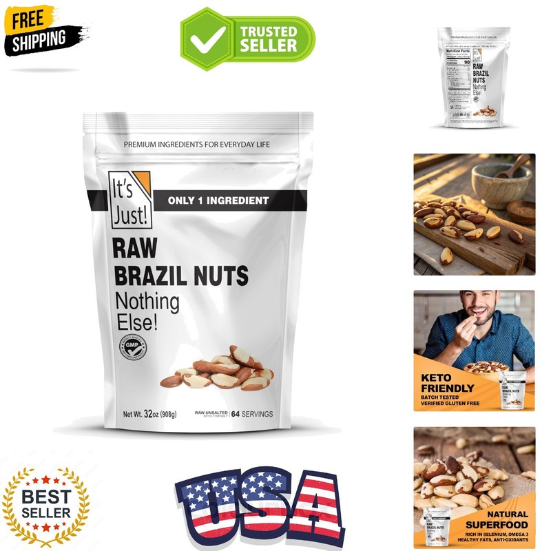 Raw Brazil Nuts, 2lb, Unsalted, Non-GMO, Keto Friendly, , No PPO, Large, , Fr…