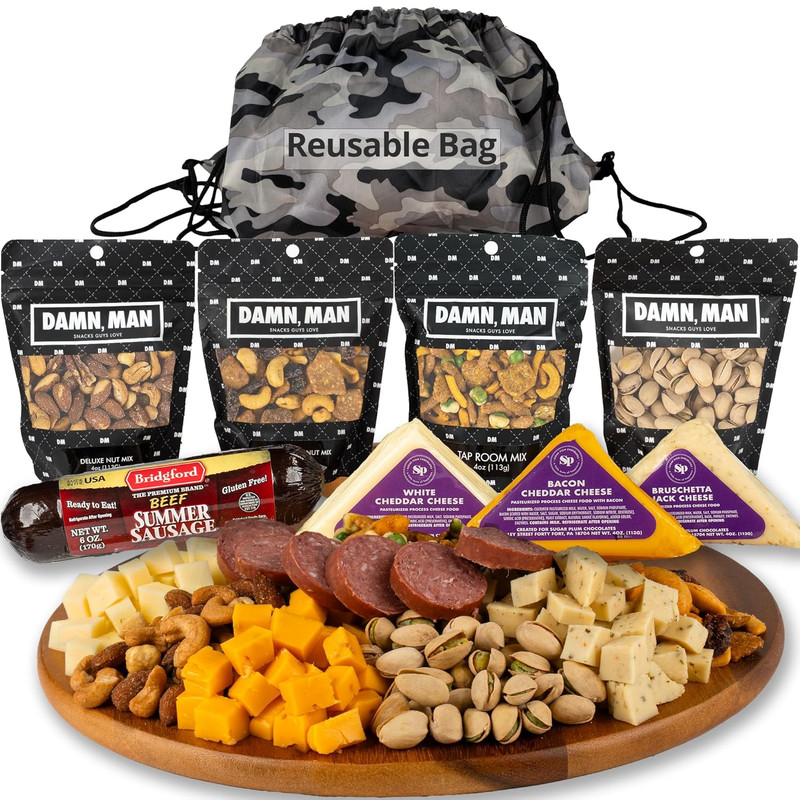 Meat and Cheese Gift Basket for Men, Women - Summer Sausage, 3 Cheese Varieties, gallery