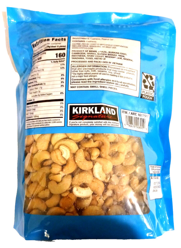 Kirkland Signature Fancy Whole Unsalted Cashews Nuts 40 oz (2.5 lb) EXP 10/2024 gallery