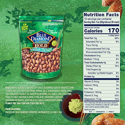 Blue Diamond Almonds Wasabi & Soy Sauce 16 Ounce (Pack of 1), 16oz Bags gallery