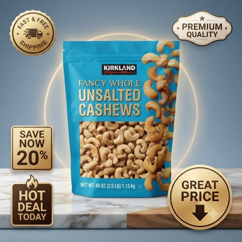 Kirkland Signature Whole Unsalted Cashews 40 oz 2.5 lb Fancy Nuts