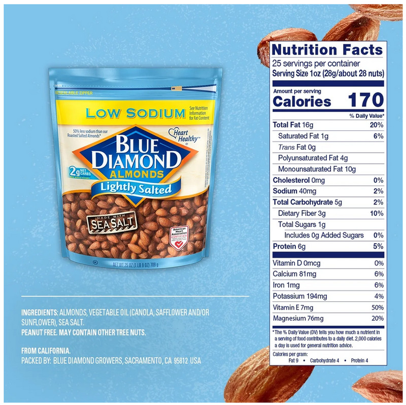 Blue Diamond Almonds, Lightly Salted Snack Almonds perfect for lunches and on gallery