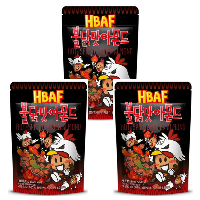 HBAF Hot Spicy Chicken Almond 120g x 3 Packs Korean Buldak Snack HACCP