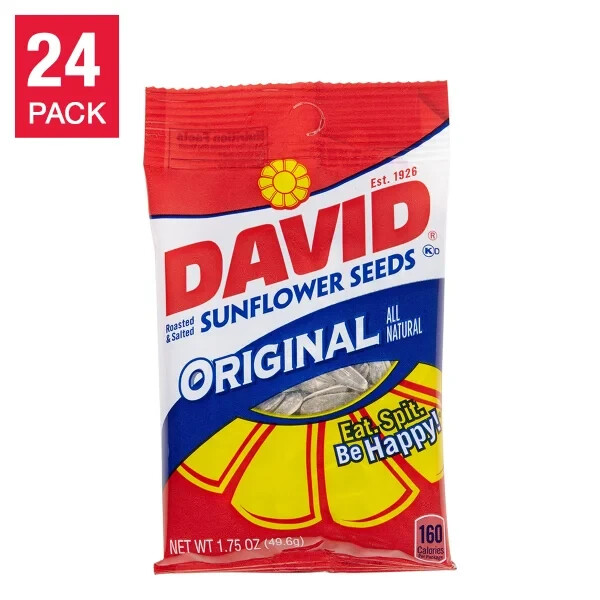 David Original Sunflower In-Shell Seeds, 1.75 oz, 24-count Roasted & Salted