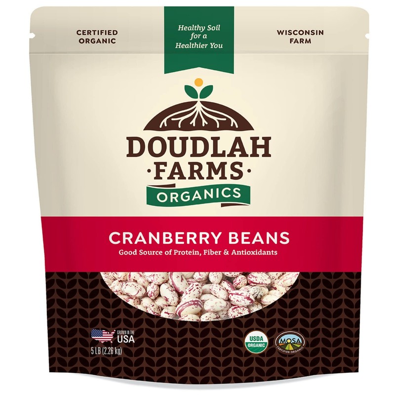 Organic Dried Cranberry Beans 5 lb - USDA Organic, Non-GMO, Vegan - Rich