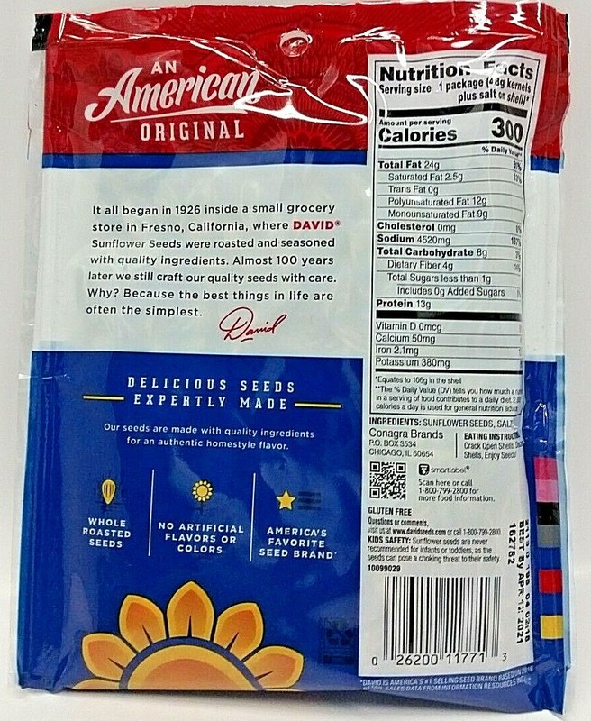 David Salted & Roasted Jumbo Original Sunflower Seeds 3.75 oz Each SEALED gallery