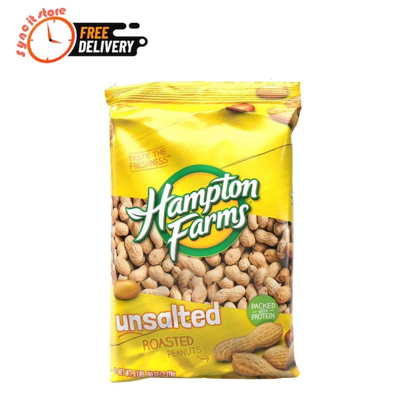 Hampton Farms Unsalted Roasted In-Shell Peanuts, 5 lbs. non-GMO, USA Grown, BEST