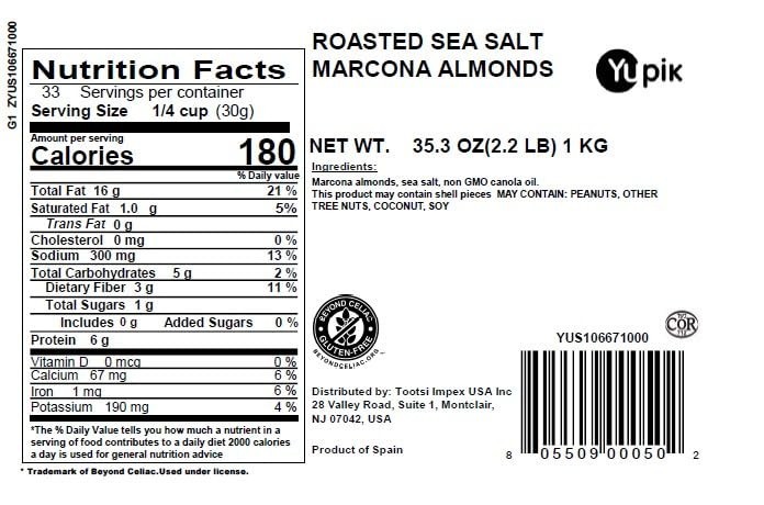 Roasted Sea Salted Marcona Almonds, 2.2 lb (35.2 oz), Gluten-Free, Vegan, Kos gallery