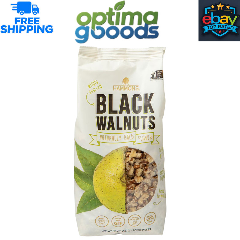 Hammons Shelled American Fancy Large Black Walnut Pieces, 20 oz. Gluten Free