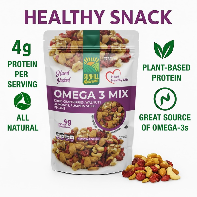 Omega 3 Trail Mix Nuts Seeds Dried Cranberries Heart Healthy Snack 14oz gallery