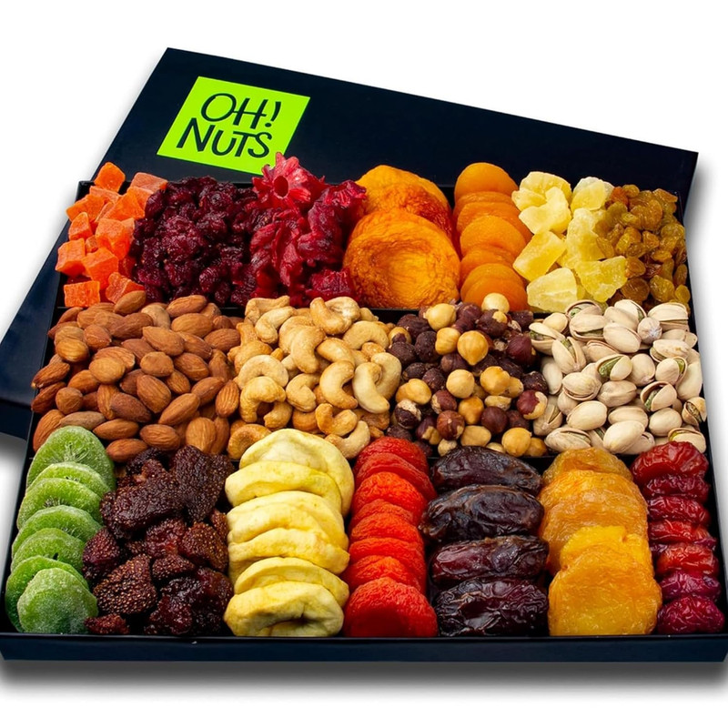 Oh! Nuts Dried Fruit and Nut Gift Basket - XL 18 Variety Gourmet Assorted Fruits