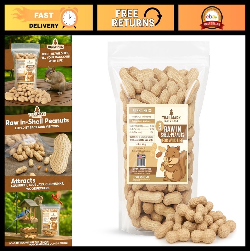 3 LB Raw Peanuts in Shell for Squirrels & Birds – Wildlife Feed, USA Grown