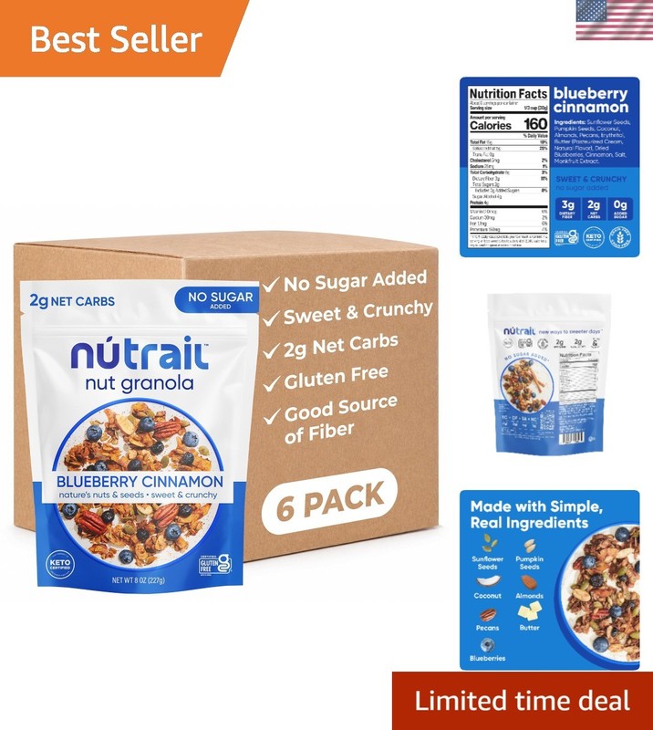 Delicious Blueberry Cinnamon Granola 8 oz (6 Bags) - Gluten Free & Keto Friendly