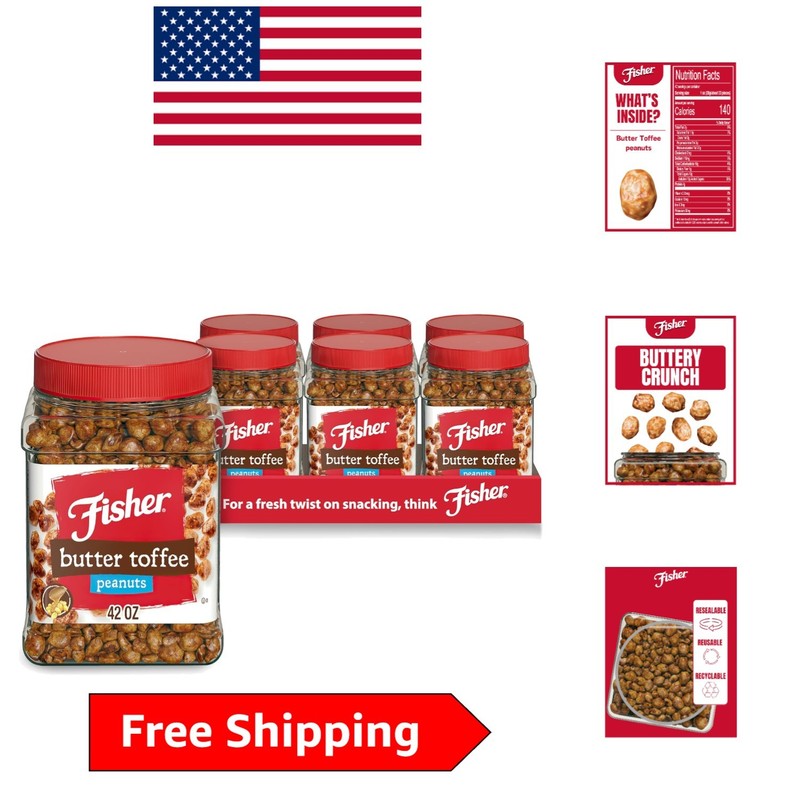 Delicious Butter Toffee Peanuts - 6 x 42 Ounce Family Packs, Kosher Certified