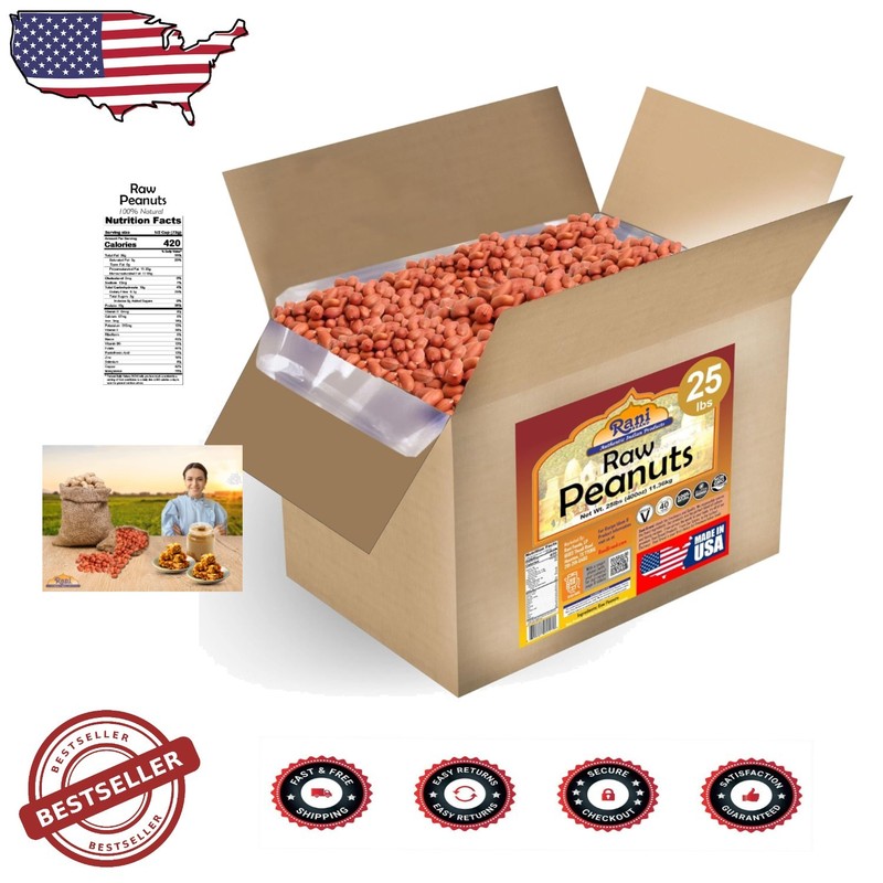 Rani 25lb Raw Peanuts Bulk Box ~ Fresh Spanish Grade ~ All Natural ~ Great Value