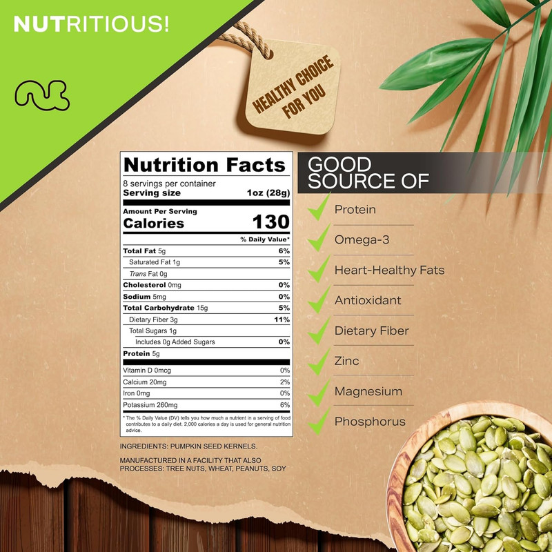 - Raw Pumpkin Seeds Pepitas, Unsalted, Shelled, (8Oz - 1 Pack) Bulk Nuts Packed gallery