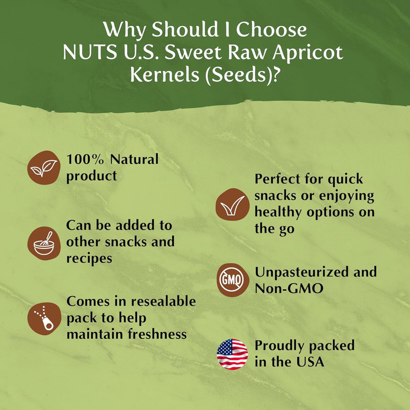 NUTS U.S. - Sweet Raw Apricot Kernels (Seeds) | Unpasteurized and Non-Gmo | No S gallery